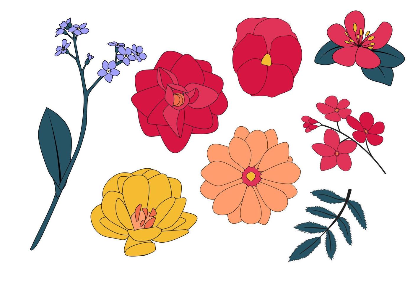 Hand drawn flower collection set. Vector Illustration