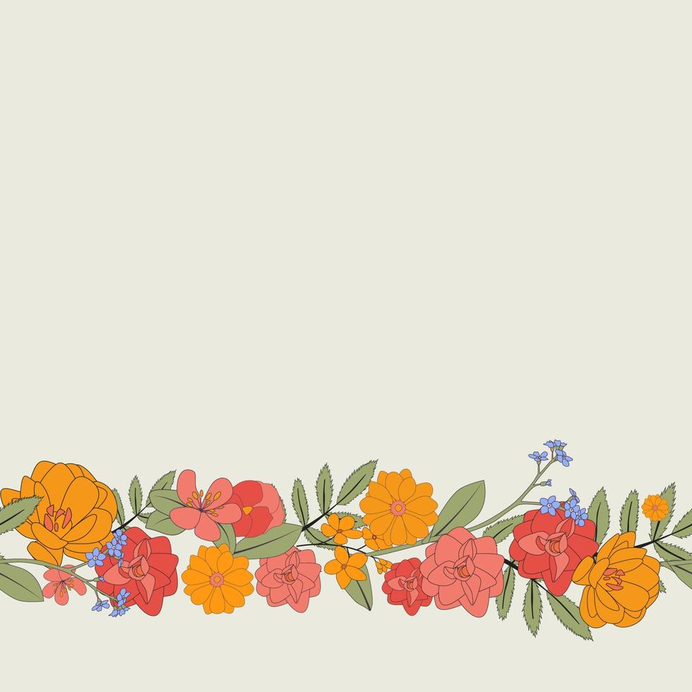 Hand drawn flower natural frame background. Vector Illustration