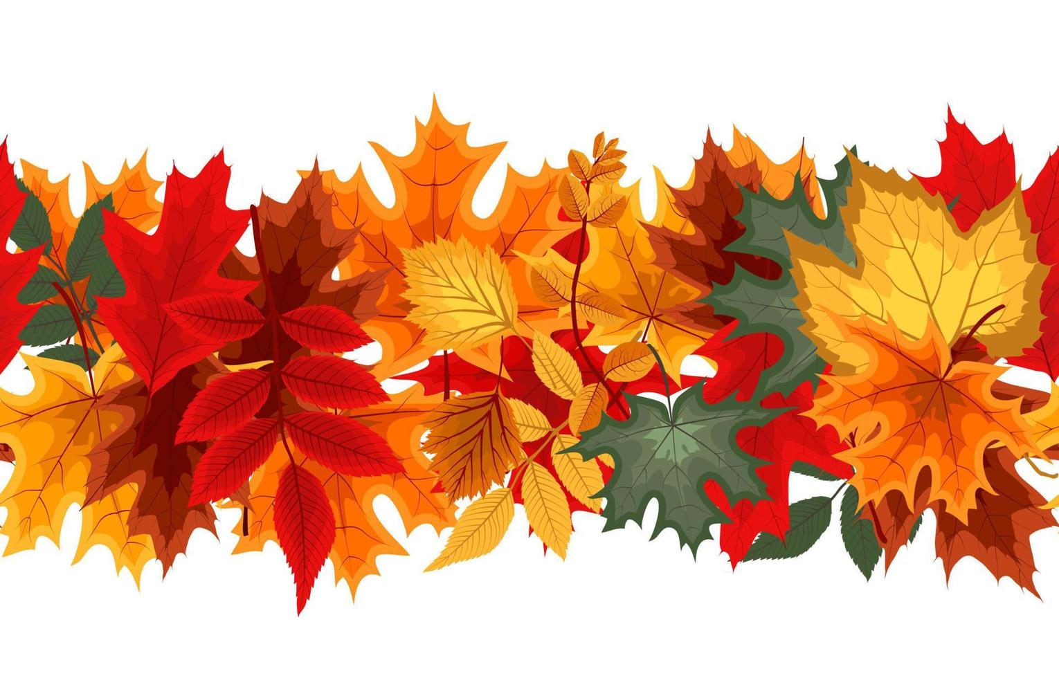 Autumn Seamless Border with Falling Autumn Leaves. Vector Illustration