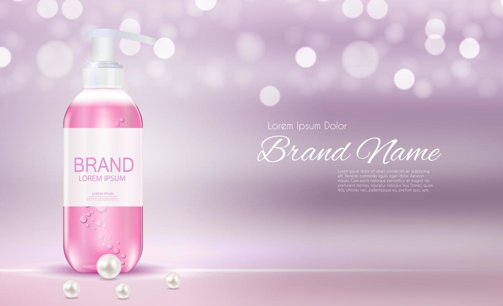 Diseñe la plantilla de productos cosméticos para anuncios o revistas de fondo. gel antibacteriano, botella de jabón 3d ilustración vectorial realista vector