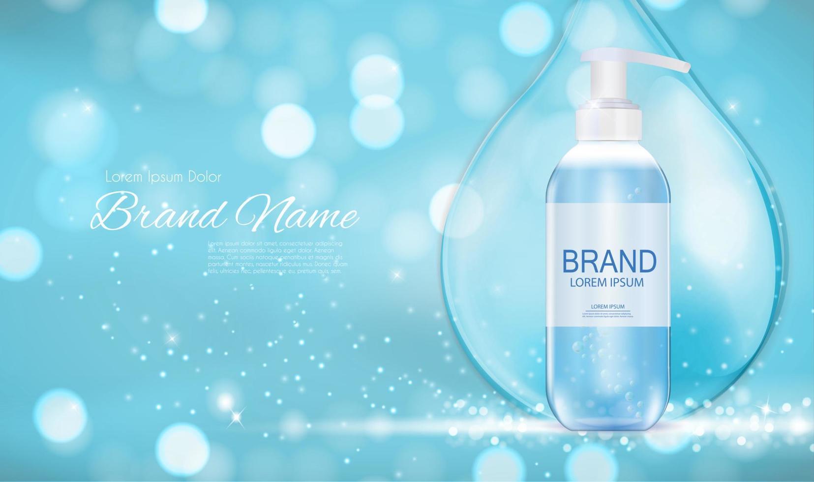 Design Cosmetics Product  Template for Ads or Magazine Background. Antibacterial Gel, Soap Bottle 3D Realistic Vector Illustration