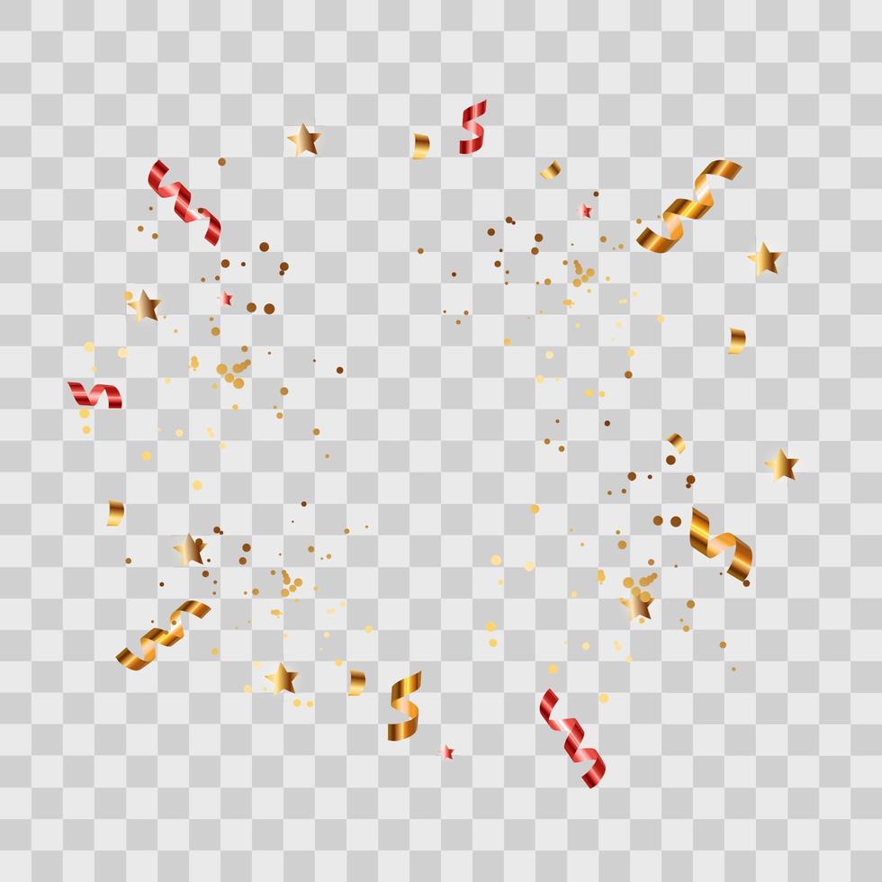 Confetti and ribbon on transparent background. Vector Illustration