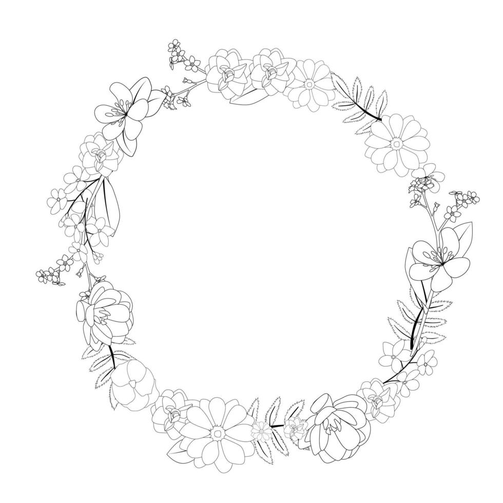 Hand drawn flower natural frame background. Vector Illustration