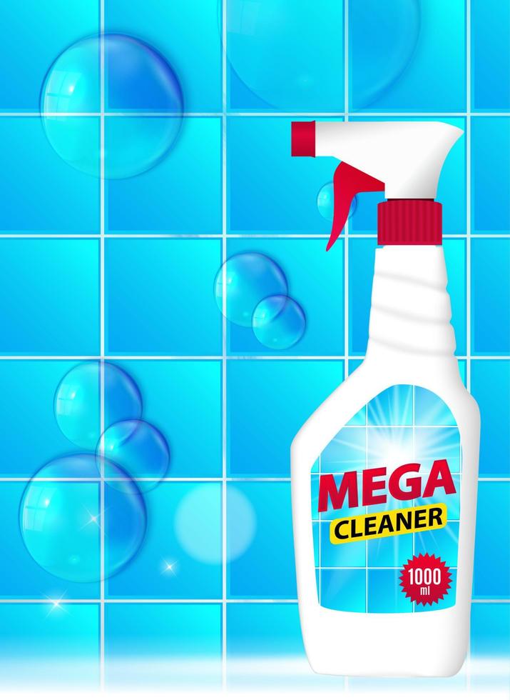 Tile Clean Bottle Template for Ads or Magazine Background. 3D Realistic Vector Iillustration