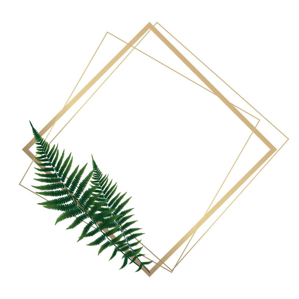 Fern Leaf Background with Golden Frame Vector Illustration