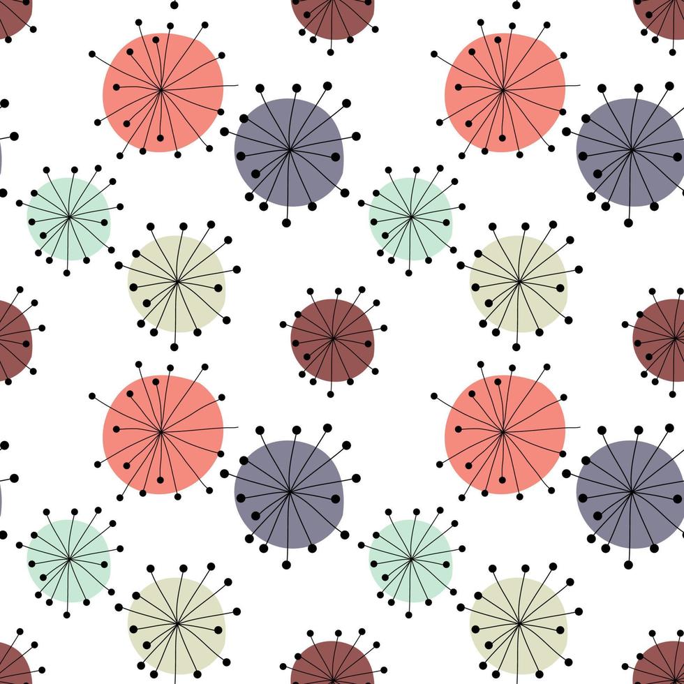 Colorful Abstract Hand Drawn Dandelion flower. Seamless pattern. Vector Illustration