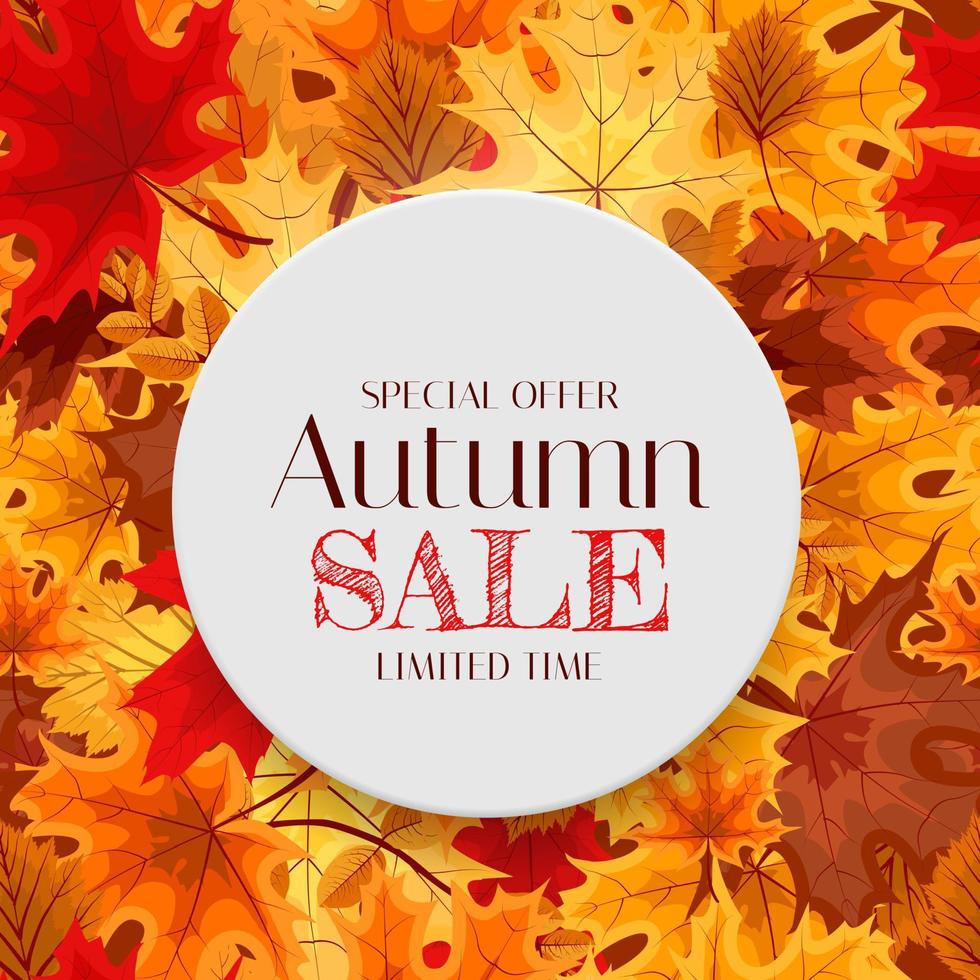Autumn Sale Background Template with leaves. Special offer. Limited Time. Vector Illustration