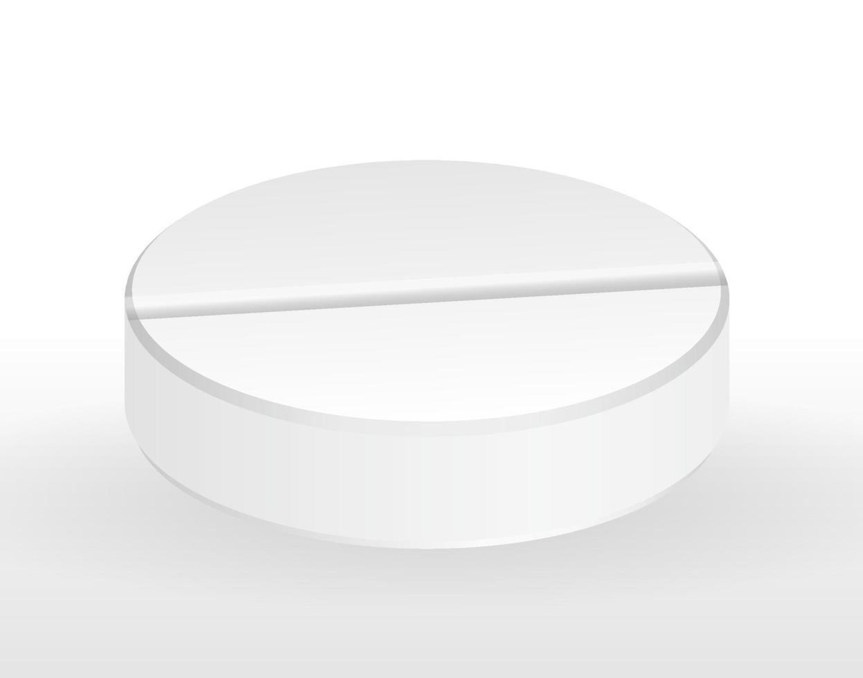 Naturalistic round white tablet. Flu medicine, disease vaccine. Vector Illustration