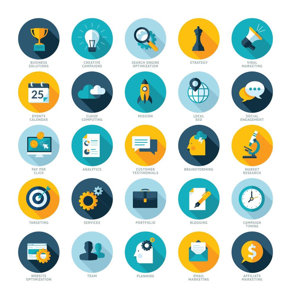 Set of flat design icons for Business, SEO and Social media marketing 02-sarena vector