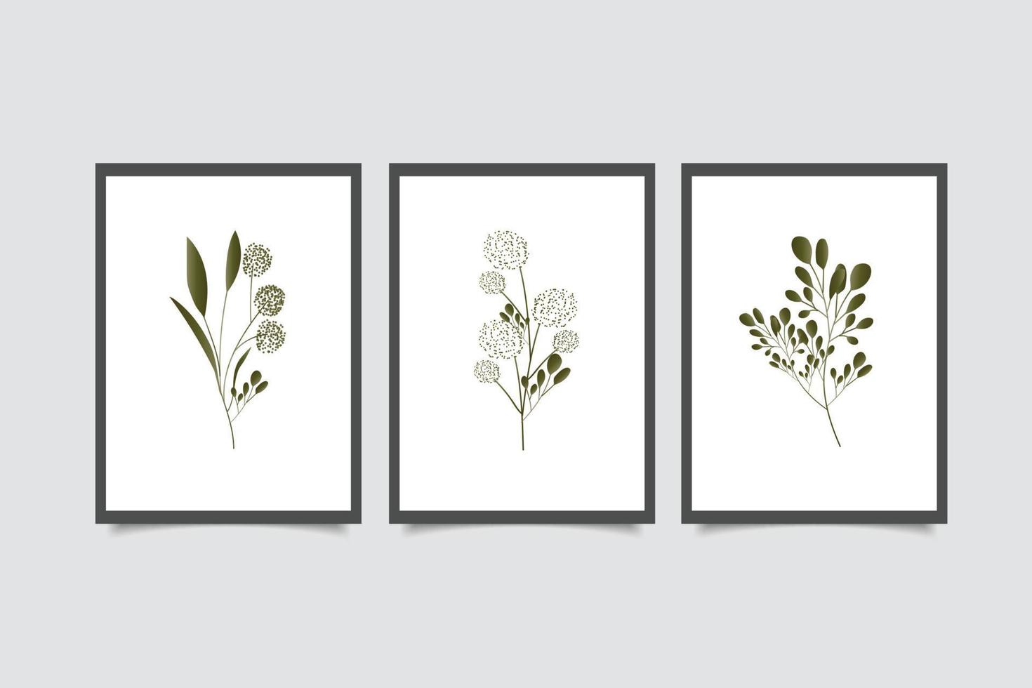 Set of abstract botanical leaves wall art vector