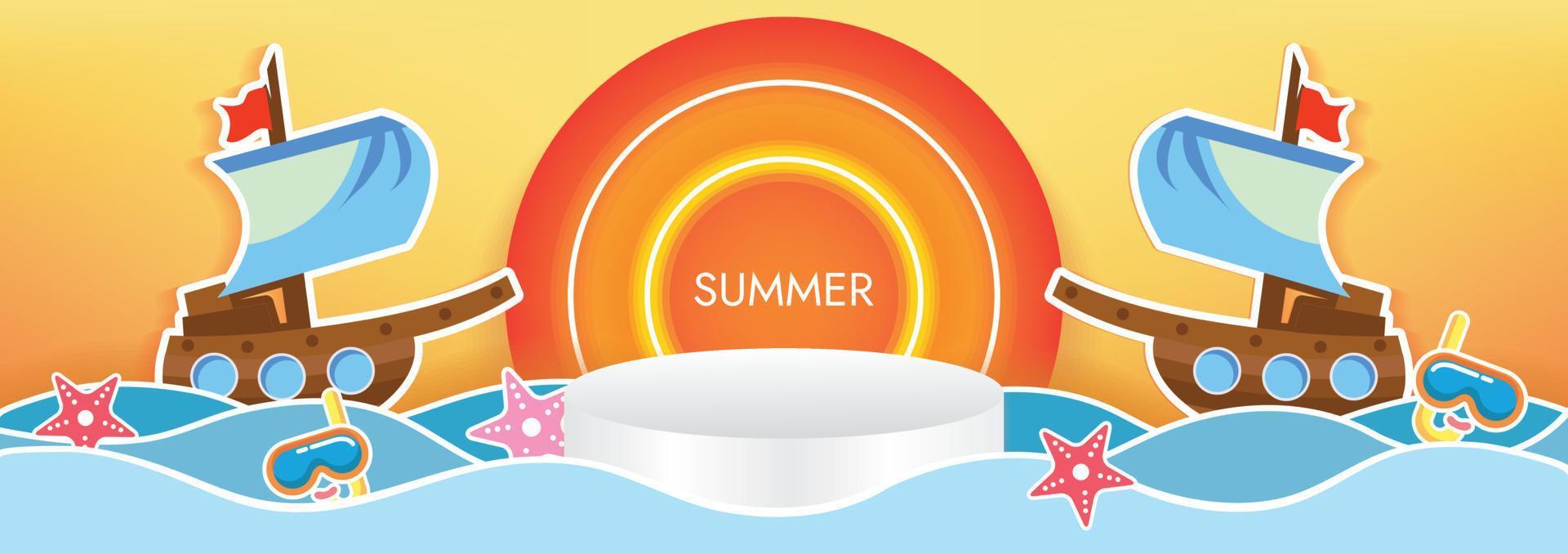 summer beach background beach objects banner vector