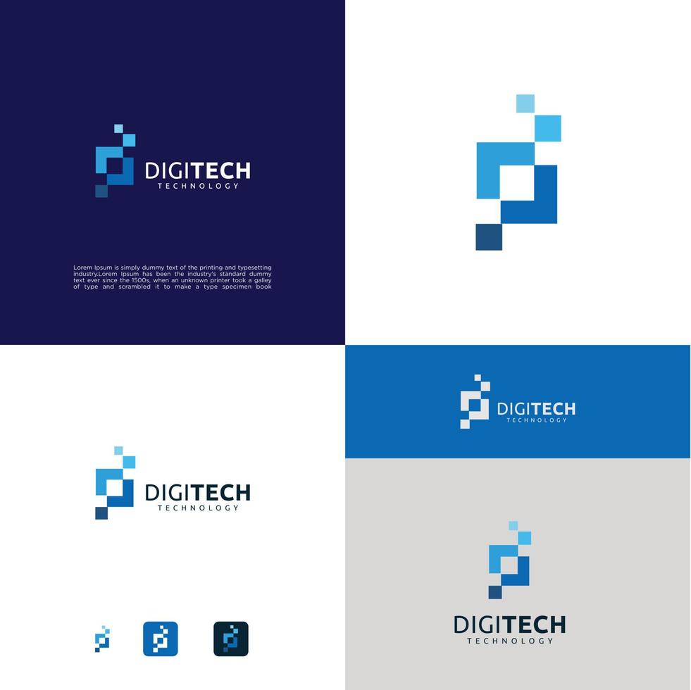 Diseño de píxeles de logotipo de tecnología cuadrada abstracta creativa. caja de datos digitales diseño de logotipo vector stock