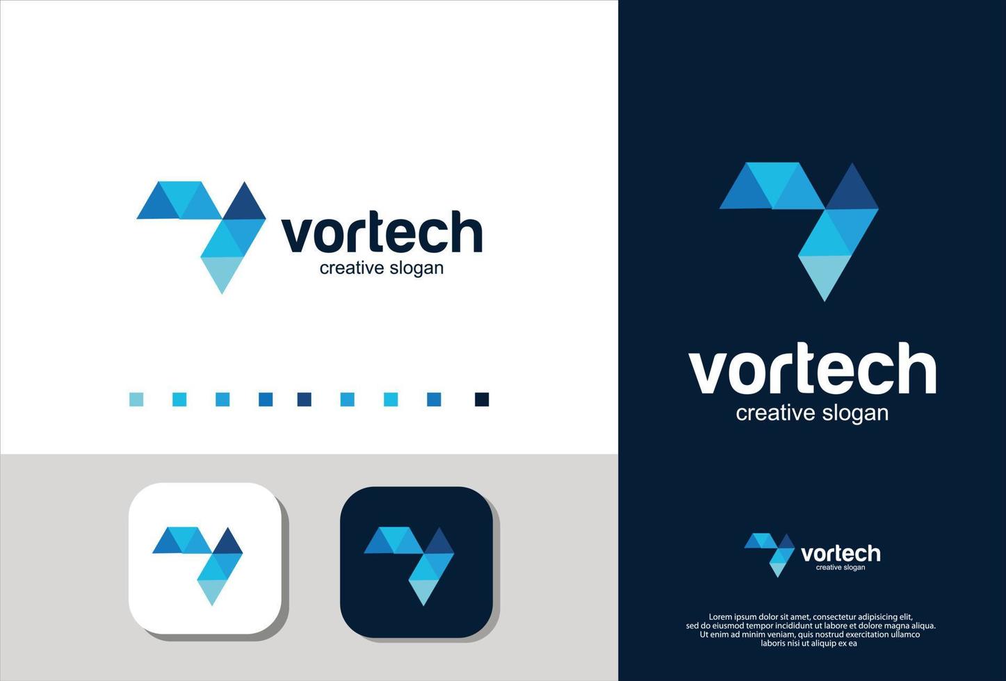 Resumen letra v tech logo polígono colorido diseño vector stock plantilla. moderno icono de diseño de logotipo v inicial. triángulo alfabeto v logo tecnología digital industrial