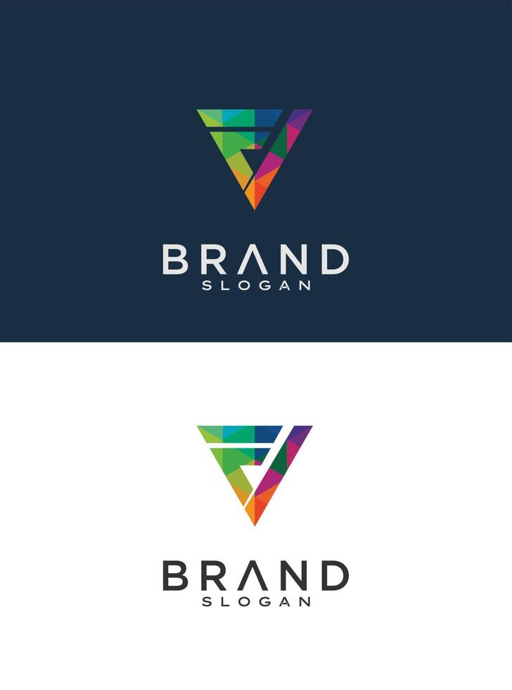Triángulo letra v tech diseño de logotipo colorido vector stock ilustración. diseño de logotipo triangular tech. logotipo de la tecnología de la letra vf