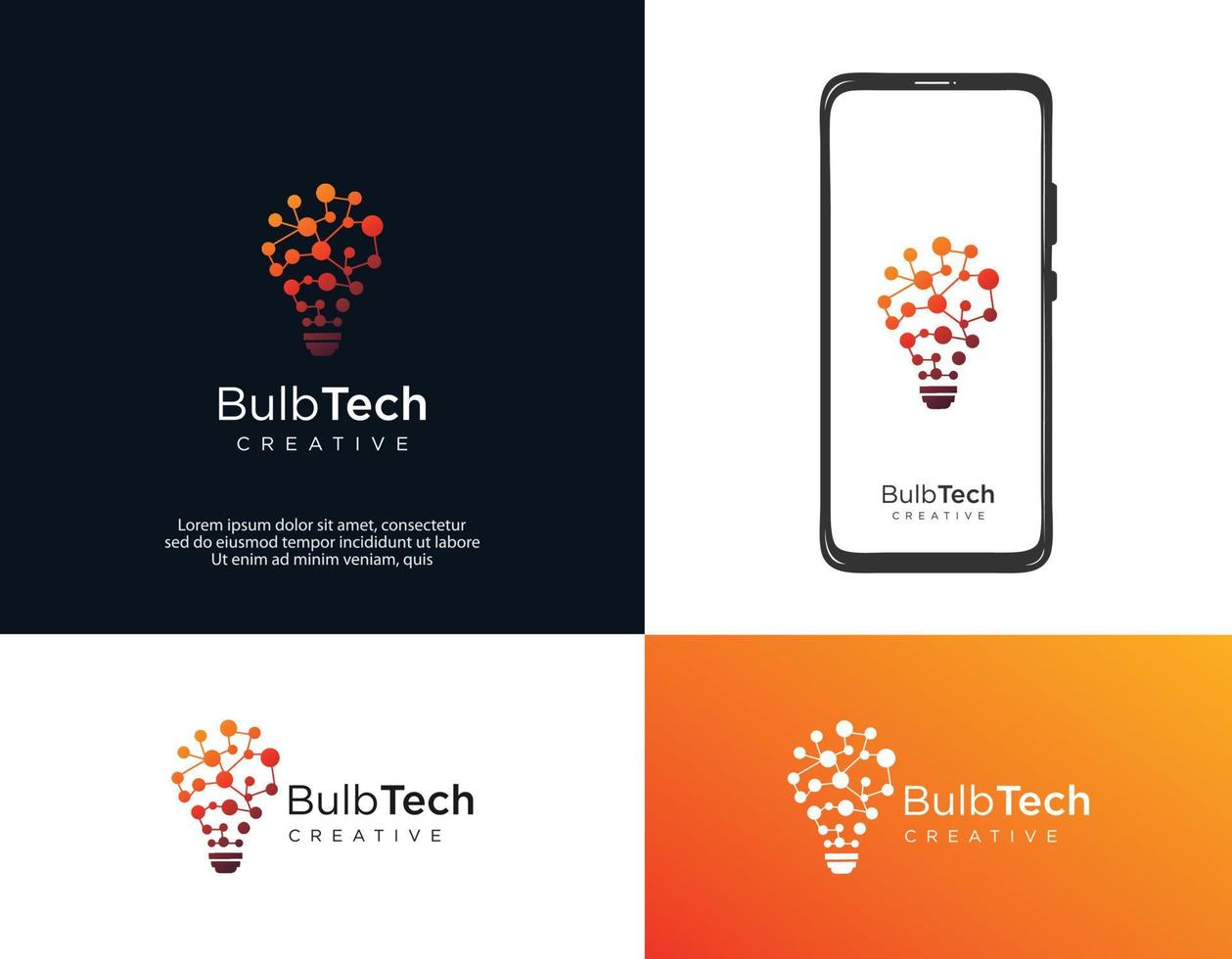 Smart bulb tech logo icon Idea creative light bulb digital technology Colorfull vector