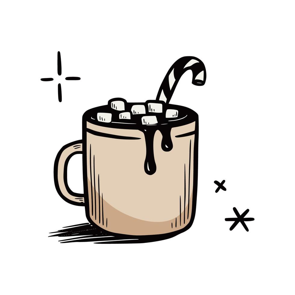 Hot winter drink cup with marshmallow. vector