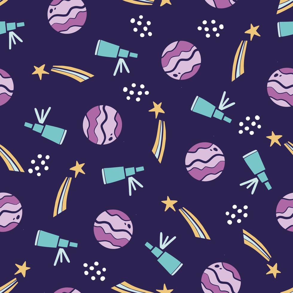 Cute childish seamless pattern of space vector