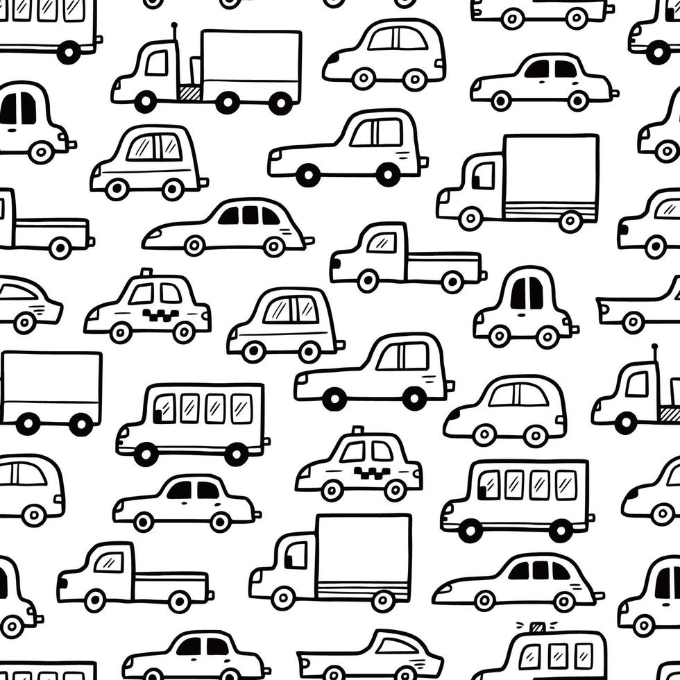 Car pattern. Doodle sketch style vector