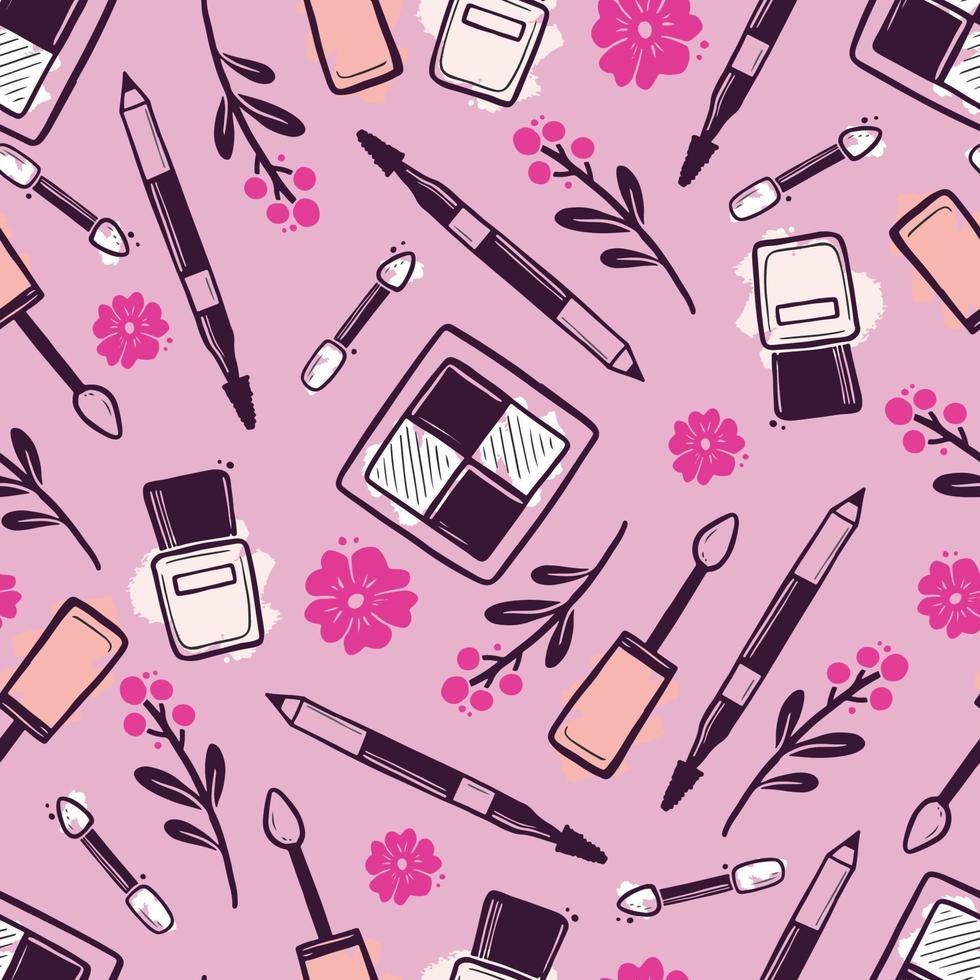 Hand drawn seamless pattern of makeup vector