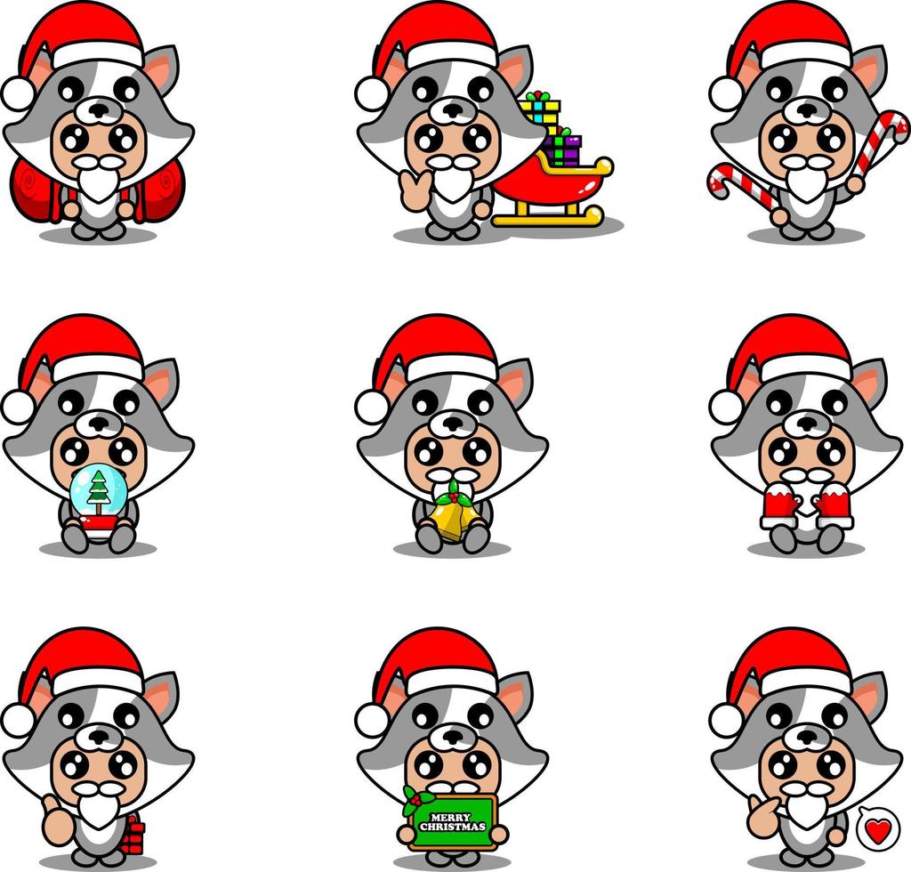 conjunto de personajes de dibujos animados de vector disfraz de mascota gato lindo paquete navideño