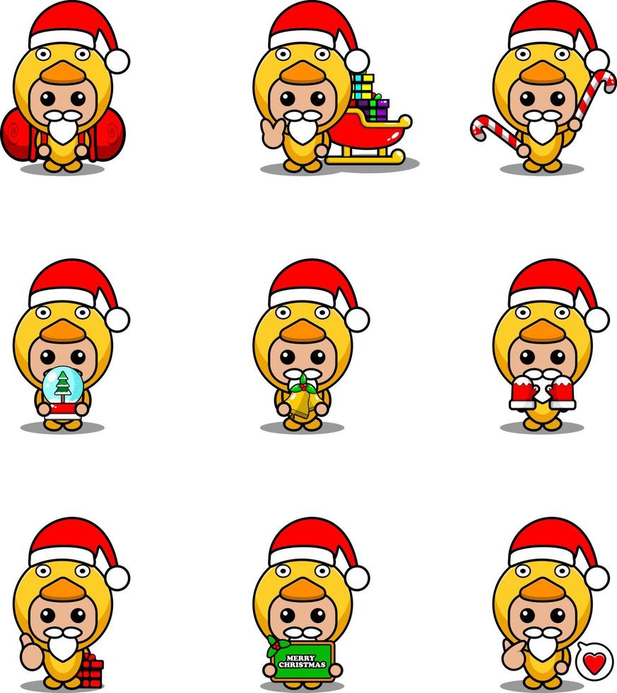 conjunto de personajes de dibujos animados de vector disfraz de mascota pollo lindo paquete navideño