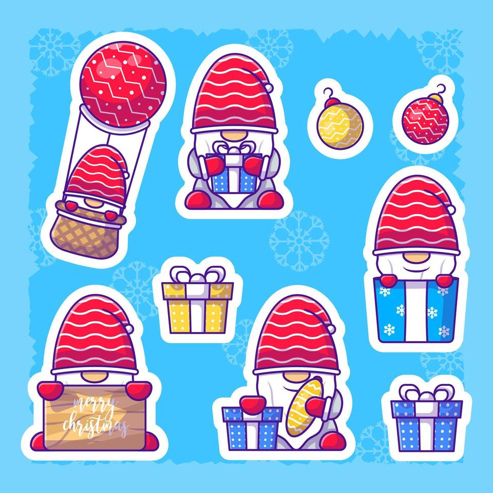 lindo juego de pegatinas de feliz navidad gnomo. colección de ilustraciones planas vector