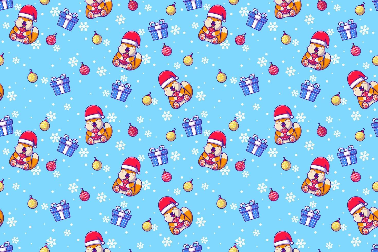 Cute fox and christmas element  with seamless pattern vector