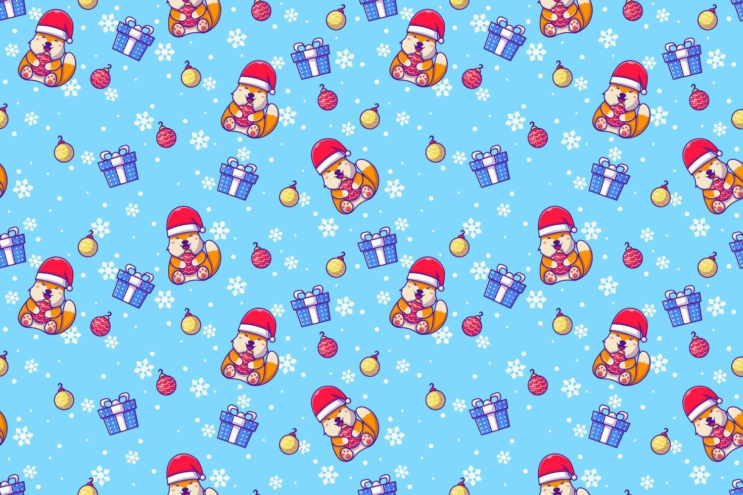 Cute fox and christmas element  with seamless pattern vector