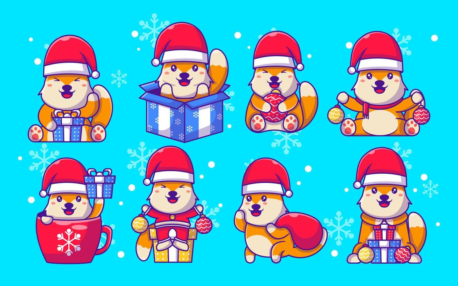 colección de lindos zorros y feliz navidad vector