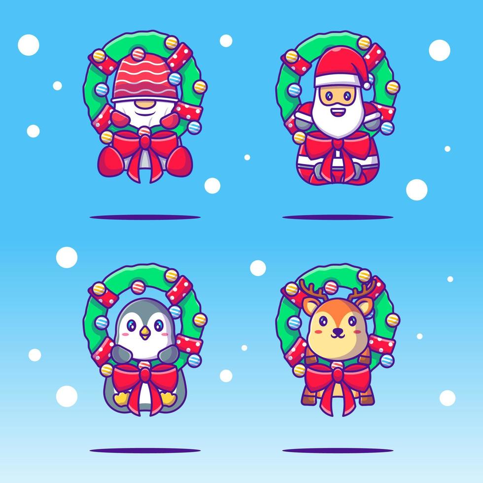 Illustration of a cute character collection christmas Wreaths .Merry christmas vector