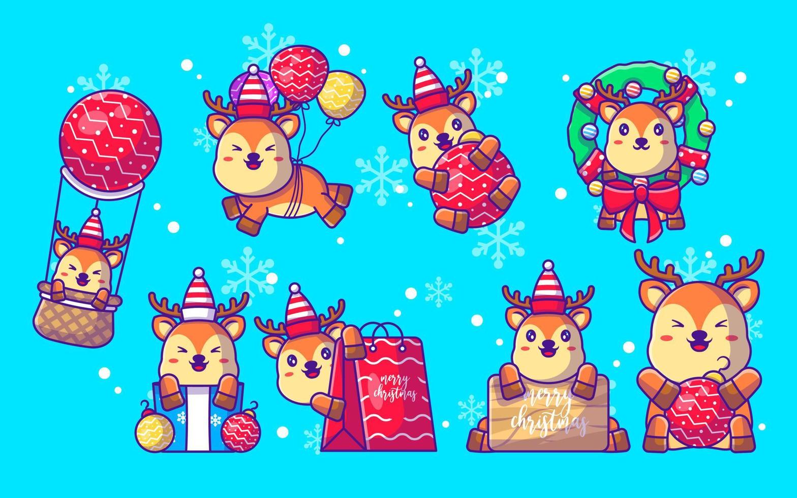 Collection of cute little deer and christmas ornaments vector
