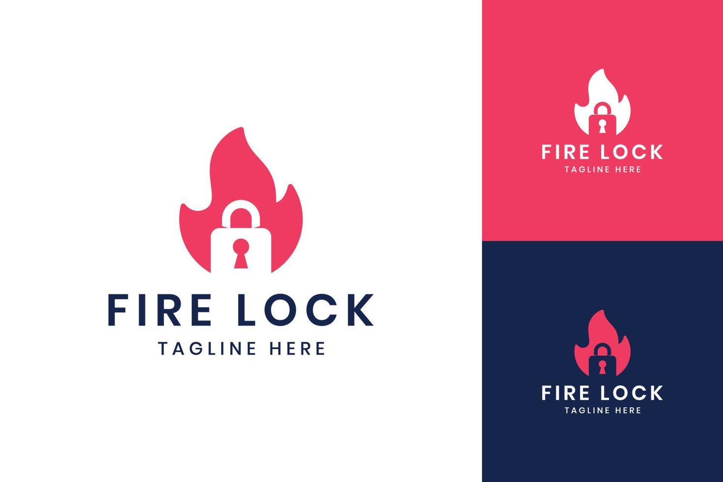 fire lock negative space logo design vector