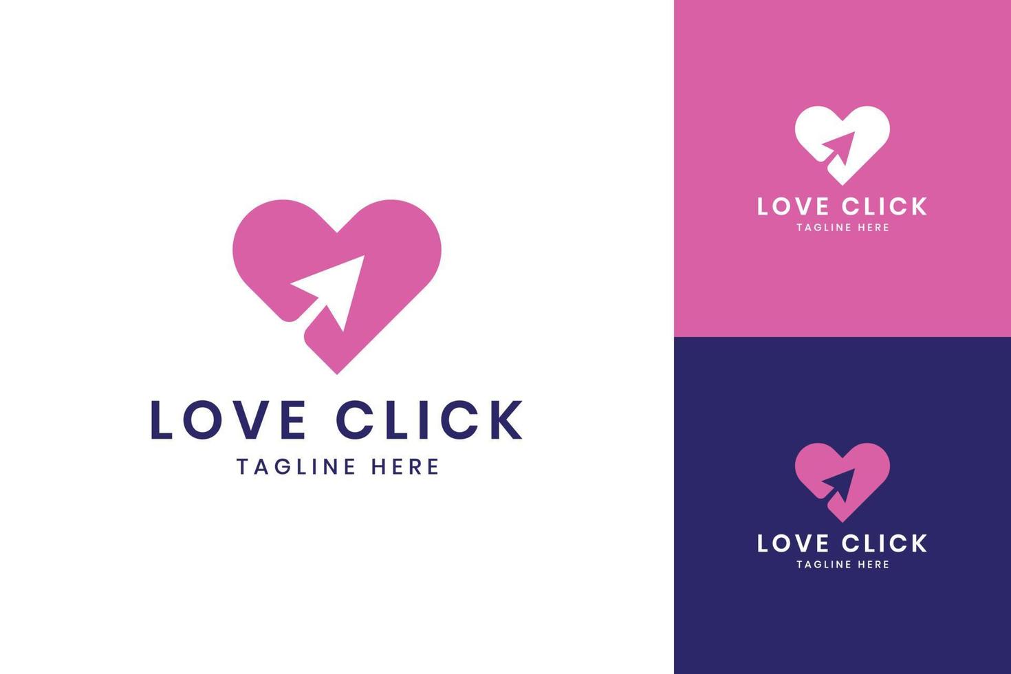 amor haga clic en diseño de logotipo de espacio negativo vector