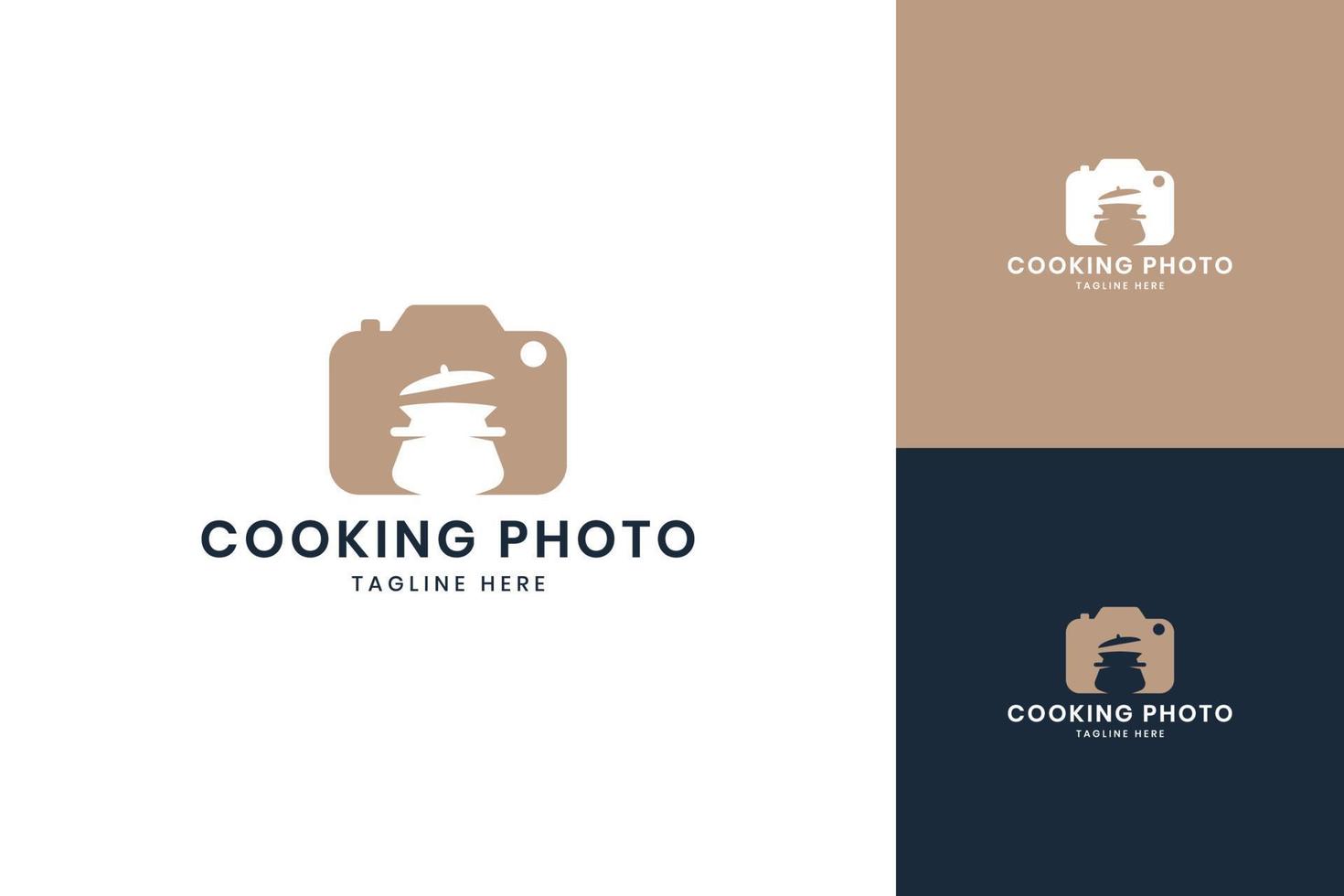 cooking camera negative space logo design vector