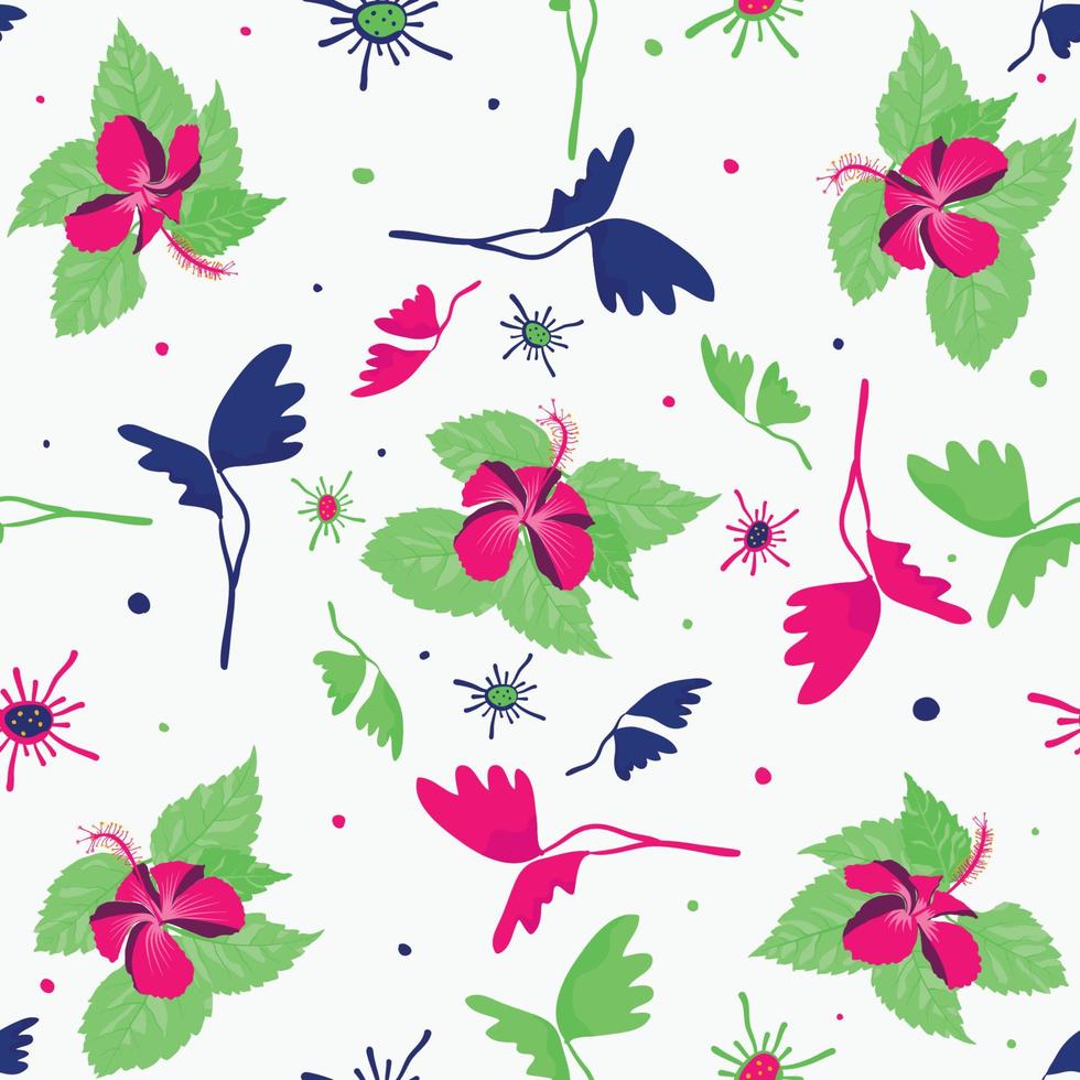 Decorative hibiscus roselle downloadable, artistic pattern swatch for variegated bright upholstery, textile, tapestry, quilt fabrics. vector