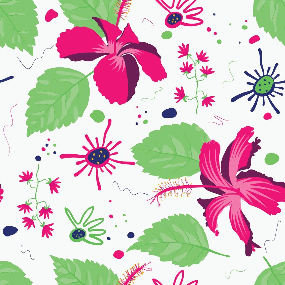 vector repetición hawaii hibiscus roselle obra de arte para revestimiento de paredes neceser, bolsa de lona, tapicería con colores policromados.