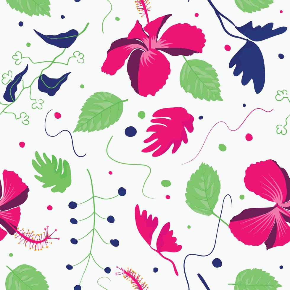 Botanical blossom rose mallow hibiscus repeated pattern texture, useful for tapestry and fabrics vector