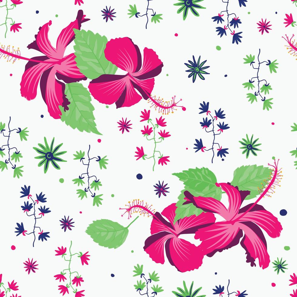 Greenery foliage blossom full frame repeated tropicana hand drawn complete trendy pattern. Useful for bed linen, greeting, stationery. vector