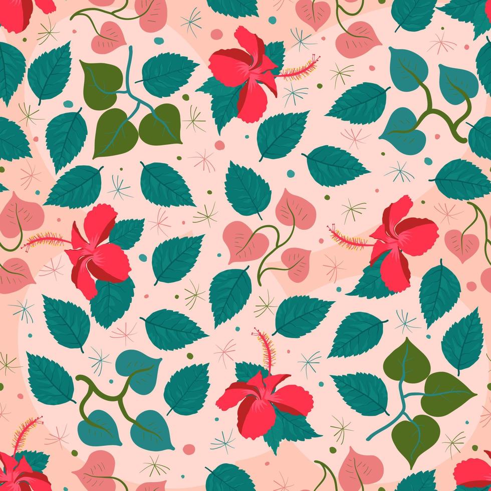 repetitivo patrón de mosaico de vector allover de hibiscus rosa sinensis. hermoso trozo de color para textiles, alfombras, bolsas de lona, cojines, tapizados, etc.