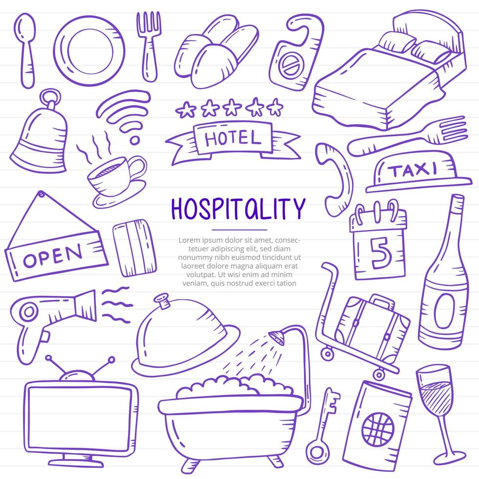 hospitality doodle hand drawn with outline style on paper books line vector