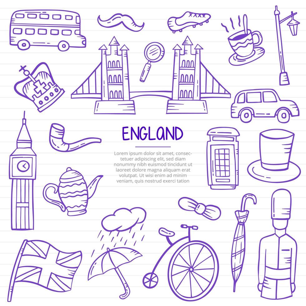 Inglaterra país o Londres doodle dibujado a mano con estilo de contorno en la línea de libros de papel vector