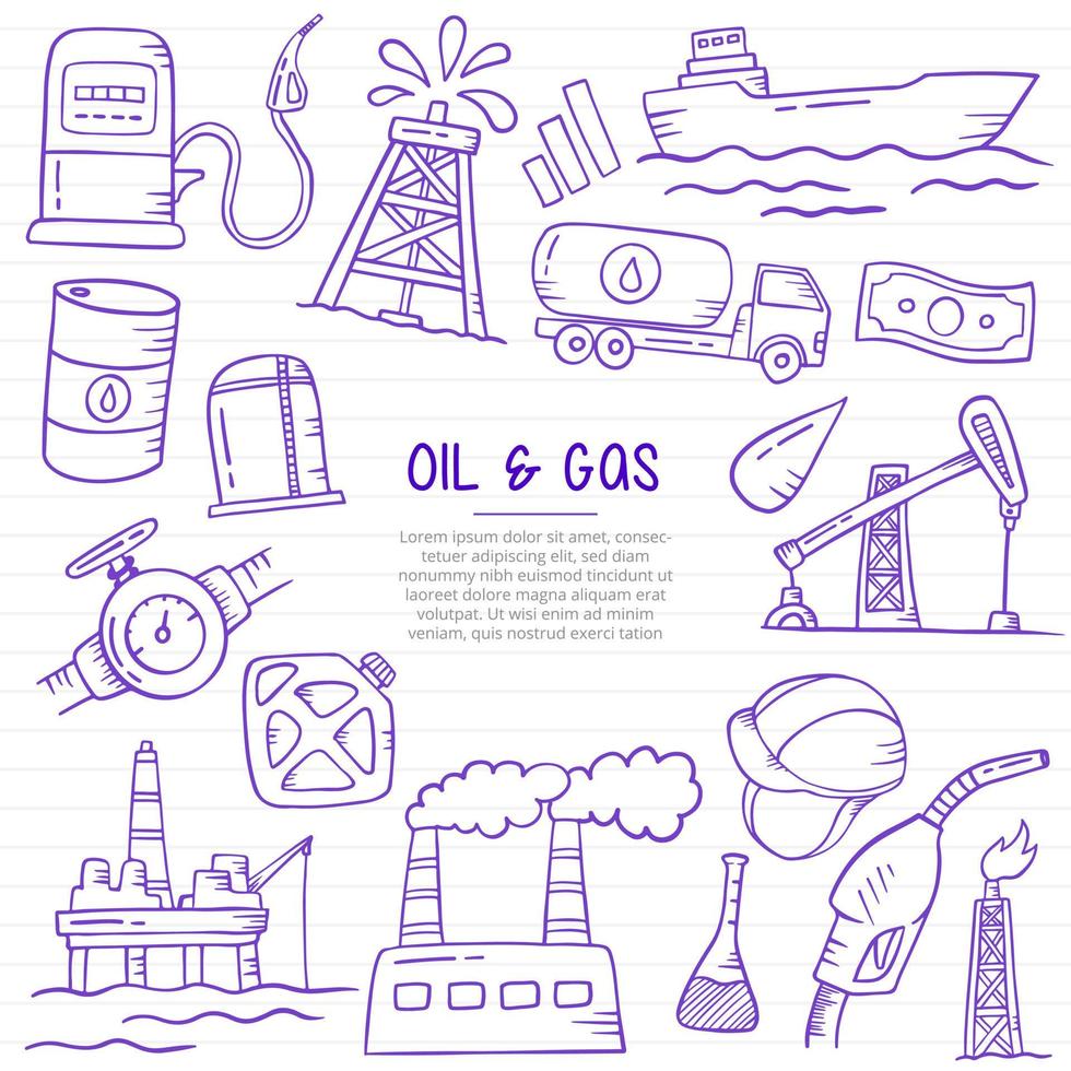 industria de petróleo y gas doodle dibujado a mano con estilo de contorno en la línea de libros de papel vector