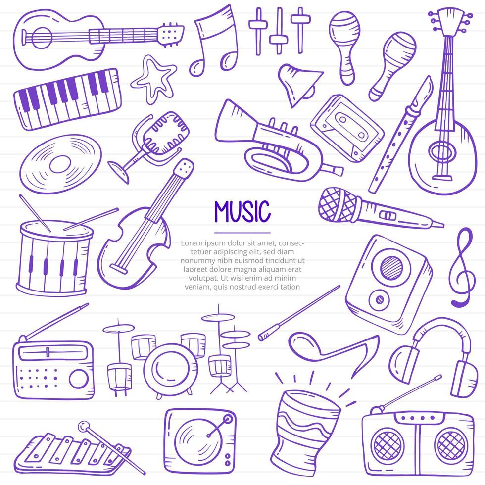 music industry doodle hand drawn with outline style on paper books line vector