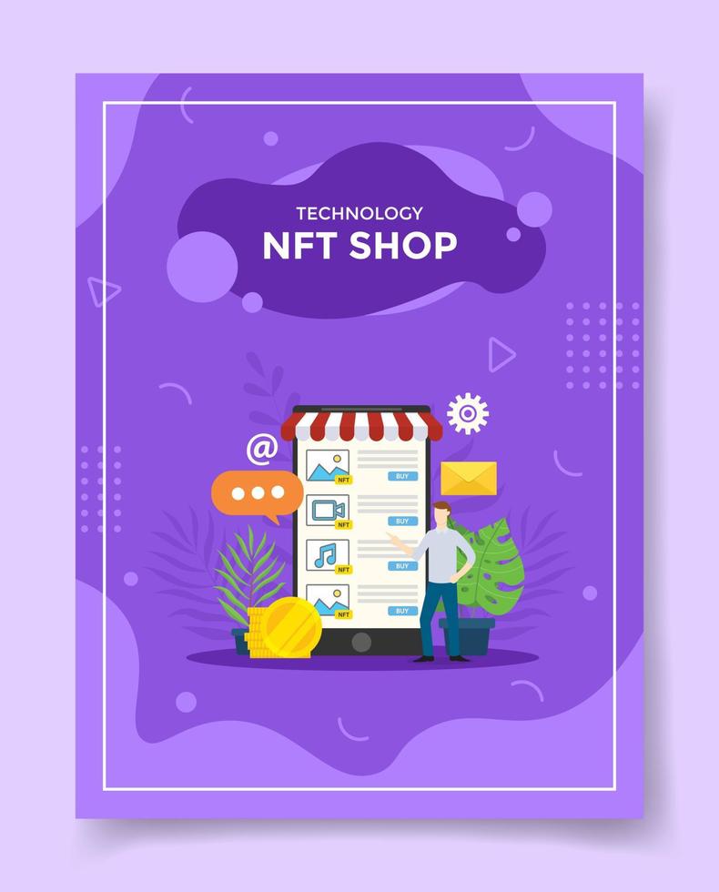 nft non fungible token shop seller for template of banners, flyer, books, and magazine cover vector