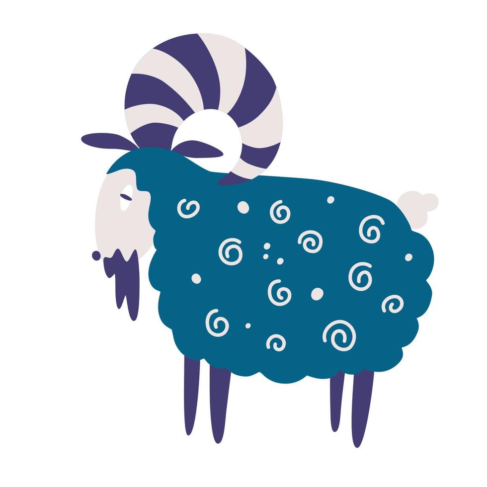 RAM. Personaje de dibujos animados de ovejas de carnero de montaña con cuernos. Ilustración de animales vectoriales aislado sobre fondo blanco. vector