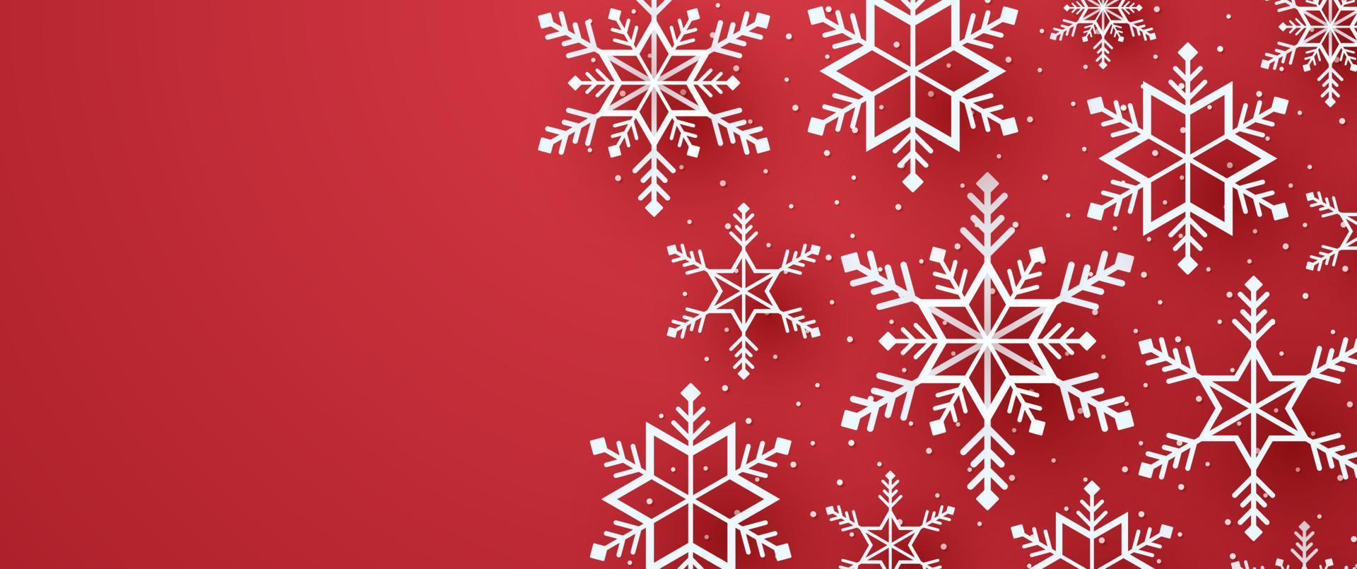 feliz navidad, copos de nieve y nieve con espacio en blanco en estilo de arte de papel vector