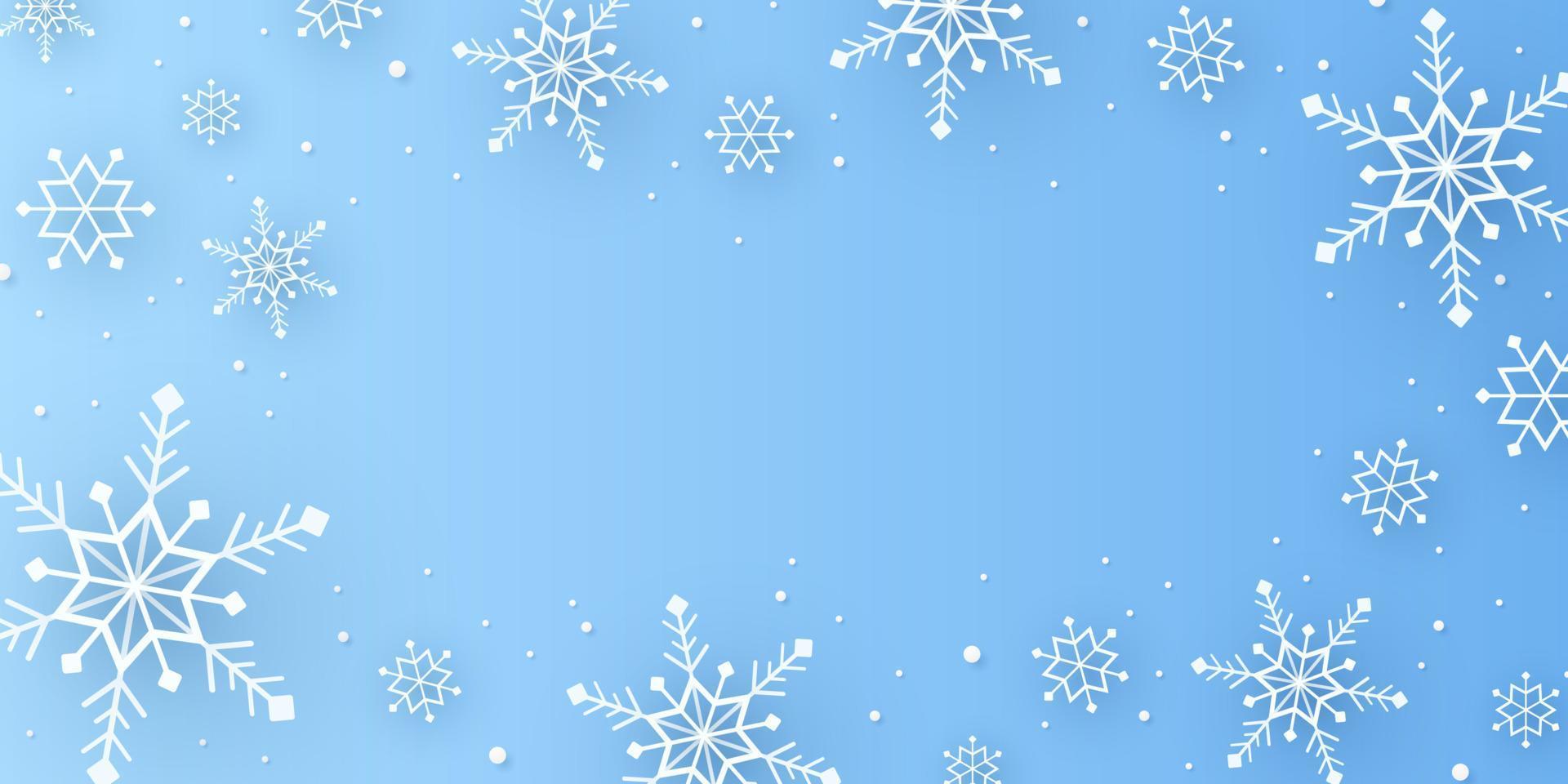 Feliz Navidad, copos de nieve y fondo de nevadas en estilo de arte de papel vector