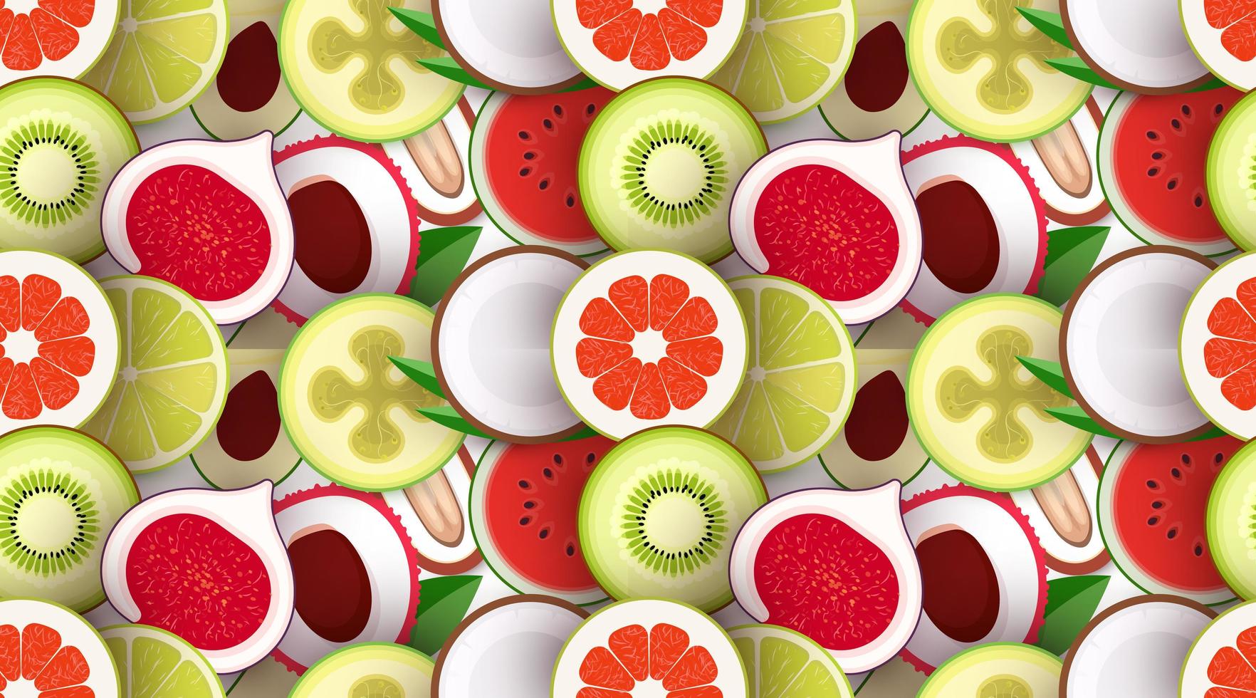 Fruit seamless texture. Pattern with pieces of fruit. Texture for packaging and background. Bright repeatable backdrop. Vector illustration