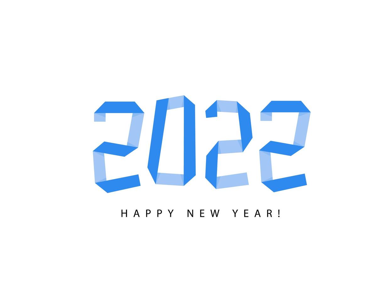 New Year 2022 typographic design, paper ribbon numbers, headline for greeting card, calendar design, holiday poster. Blue paper applique style numbers. Vector illustration.