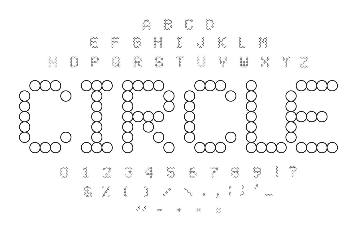 alfabeto de contornos de círculo. conjunto de símbolos, números y letras punteadas simples en blanco y negro. forma de azulejos de mosaico. concepto de fuente de rompecabezas de círculo. vector